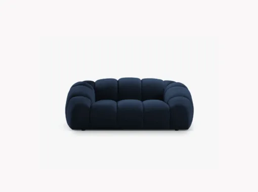 SOFA 2-osobowa Diana o zaoblonych kształtach, pionowe przeszycia, ciemnoniebieska tkanina, designerski styl