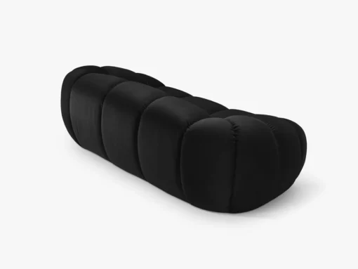 SOFA 2-osobowa Diana o zaoblonych kształtach, pionowe przeszycia, czarna tkanina, designerski styl, ekskluzywna