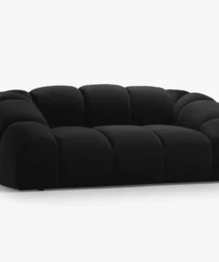 SOFA 2-osobowa Diana o zaoblonych kształtach, pionowe przeszycia, czarna tkanina, designerski styl, piękna