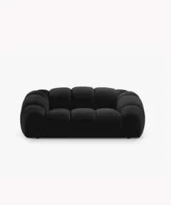 SOFA 2-osobowa Diana o zaoblonych kształtach, pionowe przeszycia, czarna tkanina, designerski styl