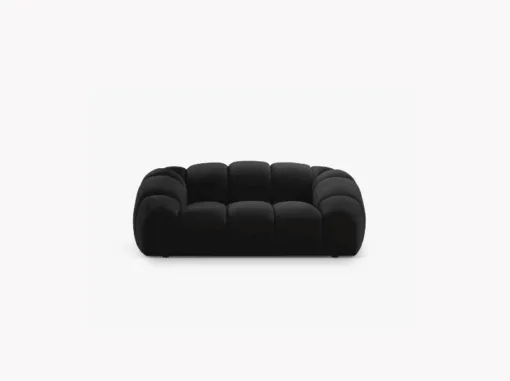 SOFA 2-osobowa Diana o zaoblonych kształtach, pionowe przeszycia, czarna tkanina, designerski styl