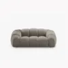 SOFA 2-osobowa Diana o zaoblonych kształtach, pionowe przeszycia, szara tkanina, designerski styl
