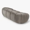 SOFA 2-osobowa Diana o zaoblonych kształtach, pionowe przeszycia, szara tkanina, designerski styl, ekskluzywna