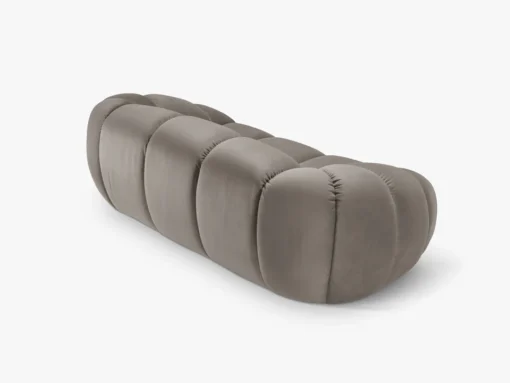 SOFA 2-osobowa Diana o zaoblonych kształtach, pionowe przeszycia, szara tkanina, designerski styl, ekskluzywna