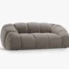 SOFA 2-osobowa Diana o zaoblonych kształtach, pionowe przeszycia, szara tkanina, designerski styl, piękna