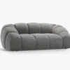 SOFA 2-osobowa Diana o zaoblonych kształtach, pionowe przeszycia, szara tkanina, designerski styl, piękna