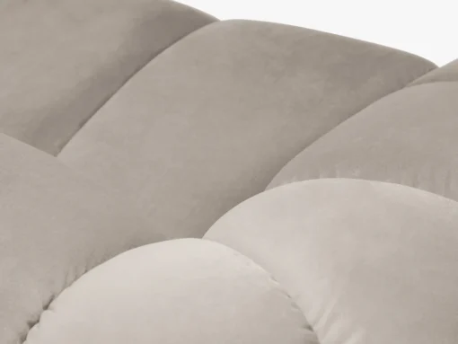SOFA 3-osobowa Diana o zaoblonych kształtach, pionowe przeszycia, beżowa tkanina, designerski styl, do salonu