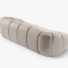 SOFA 3-osobowa Diana o zaoblonych kształtach, pionowe przeszycia, beżowa tkanina, designerski styl, ekskluzywna