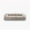 SOFA 3-osobowa Diana o zaoblonych kształtach, pionowe przeszycia, beżowa tkanina, designerski styl