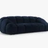 SOFA 3-osobowa Diana o zaoblonych kształtach, pionowe przeszycia, ciemnoniebieska tkanina, designerski styl, piękna