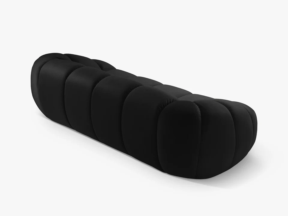 SOFA 3-osobowa Diana o zaoblonych kształtach, pionowe przeszycia, czarna tkanina, designerski styl, ekskluzywna SOFA 3-osobowa Diana o zaoblonych kształtach, pionowe przeszycia, czarna tkanina, designerski styl, ekskluzywna