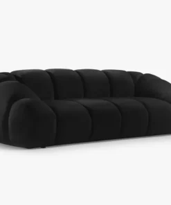 SOFA 3-osobowa Diana o zaoblonych kształtach, pionowe przeszycia, czarna tkanina, designerski styl, piękna
