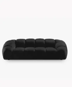 SOFA 3-osobowa Diana o zaoblonych kształtach, pionowe przeszycia, czarna tkanina, designerski styl