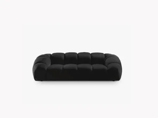 SOFA 3-osobowa Diana o zaoblonych kształtach, pionowe przeszycia, czarna tkanina, designerski styl