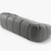 SOFA 3-osobowa Diana o zaoblonych kształtach, pionowe przeszycia, szara tkanina, designerski styl, ekskluzywna