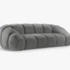 SOFA 3-osobowa Diana o zaoblonych kształtach, pionowe przeszycia, szara tkanina, designerski styl, piękna