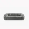 SOFA 3-osobowa Diana o zaoblonych kształtach, pionowe przeszycia, szara tkanina, designerski styl