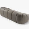 SOFA 3-osobowa Diana o zaoblonych kształtach, pionowe przeszycia, szarobrązowa tkanina, designerski styl, eksklzuywna