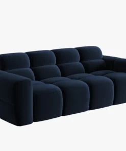 SOFA 3-osobowa Lisa, przeszywana, zaoblone kształty, miękkie siedzisko, ciemnoniebieska tapicerka, designerski styl, piękna