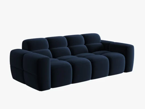 SOFA 3-osobowa Lisa, przeszywana, zaoblone kształty, miękkie siedzisko, ciemnoniebieska tapicerka, designerski styl, piękna