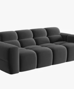 SOFA 3-osobowa Lisa, przeszywana, zaoblone kształty, miękkie siedzisko, ciemnoszara tapicerka, designerski styl, piękna
