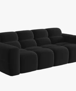 SOFA 3-osobowa Lisa, przeszywana, zaoblone kształty, miękkie siedzisko, czarna tapicerka, designerski styl, piękna