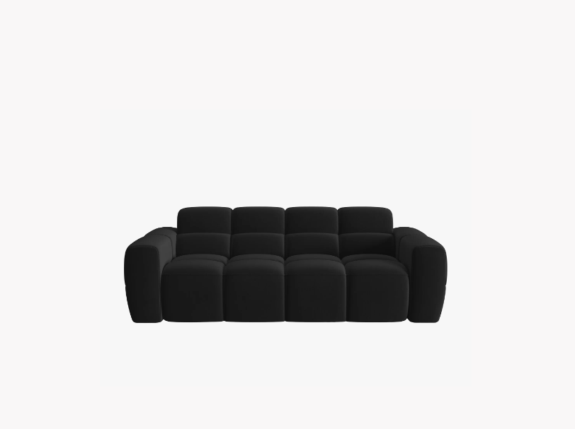 SOFA 3-osobowa Lisa, przeszywana, zaoblone kształty, miękkie siedzisko, czarna tapicerka, designerski styl SOFA 3-osobowa Lisa, przeszywana, zaoblone kształty, miękkie siedzisko, czarna tapicerka, designerski styl