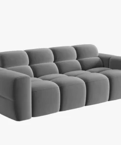 SOFA 3-osobowa Lisa, przeszywana, zaoblone kształty, miękkie siedzisko, jasnoszara tapicerka, designerski styl, piękna