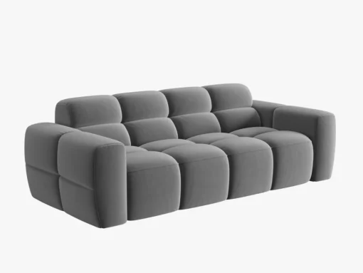 SOFA 3-osobowa Lisa, przeszywana, zaoblone kształty, miękkie siedzisko, jasnoszara tapicerka, designerski styl, piękna