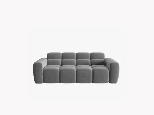 SOFA 3-osobowa Lisa, przeszywana, zaoblone kształty, miękkie siedzisko, jasnoszara tapicerka, designerski styl