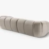 SOFA 4-osobowa Diana o zaoblonych kształtach, pionowe przeszycia, beżowa tkanina, designerski styl, ekskluzywna