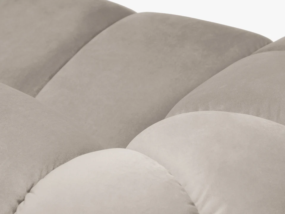 SOFA 4-osobowa Diana o zaoblonych kształtach, pionowe przeszycia, beżowa tkanina, designerski styl, premium