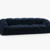 SOFA 4-osobowa Diana o zaoblonych kształtach, pionowe przeszycia, ciemnoniebieska tkanina, designerski styl, piękna
