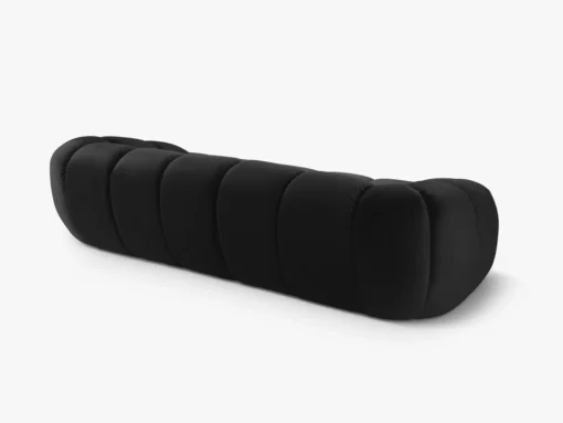 SOFA 4-osobowa Diana o zaoblonych kształtach, pionowe przeszycia, czarna tkanina, designerski styl, ekskluzywna