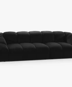 SOFA 4-osobowa Diana o zaoblonych kształtach, pionowe przeszycia, czarna tkanina, designerski styl, piękna