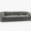 SOFA 4-osobowa Diana o zaoblonych kształtach, pionowe przeszycia, szara tkanina, designerski styl, piękna