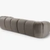 SOFA 4-osobowa Diana o zaoblonych kształtach, pionowe przeszycia, szarobrązowa tkanina, designerski styl, ekskluzywna
