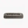 SOFA 4-osobowa Diana o zaoblonych kształtach, pionowe przeszycia, szarobrązowa tkanina, designerski styl