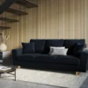 SOFA Kyoto z funkcją spania, ciemnoniebieska tapicerka, metalowe nogi, nowoczesny styl, piękna