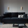 SOFA Kyoto z funkcją spania, ciemnoniebieska tapicerka, metalowe nogi, nowoczesny styl, stylowa