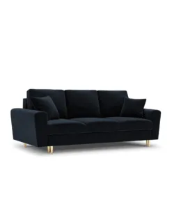 SOFA Kyoto z funkcją spania, ciemnoniebieska tapicerka, metalowe nogi, nowoczesny styl