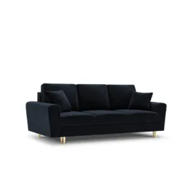 SOFA Kyoto z funkcją spania, ciemnoniebieska tapicerka, metalowe nogi, nowoczesny styl