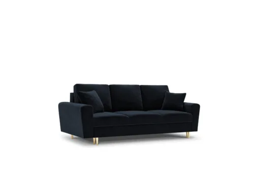 SOFA Kyoto z funkcją spania, ciemnoniebieska tapicerka, metalowe nogi, nowoczesny styl
