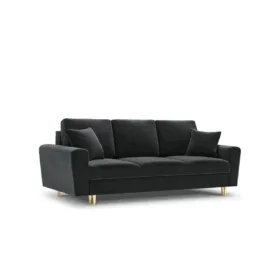 SOFA Kyoto z funkcją spania, ciemnoszara tapicerka, metalowe nogi, nowoczesny styl