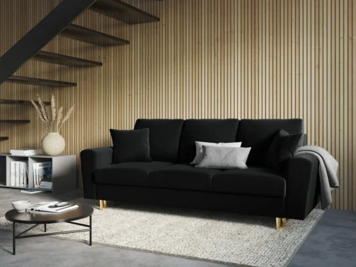 SOFA Kyoto z funkcją spania, czarna tapicerka, metalowe nogi, nowoczesny styl, piękna
