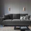 SOFA Kyoto z funkcją spania, jasnoszara tapicerka, metalowe nogi, nowoczesny styl, ekskluzywna