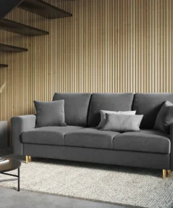 SOFA Kyoto z funkcją spania, jasnoszara tapicerka, metalowe nogi, nowoczesny styl, piękna