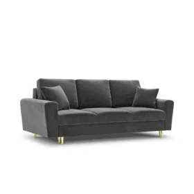 SOFA Kyoto z funkcją spania, jasnoszara tapicerka, metalowe nogi, nowoczesny styl