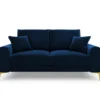 SOFA MADARA 2-osobowa na metalowych nogach, ciemnoniebieska aksamitna tapicerka, nowoczesny styl, ekskluzywna