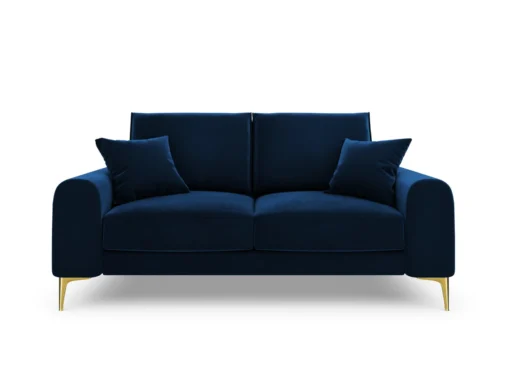SOFA MADARA 2-osobowa na metalowych nogach, ciemnoniebieska aksamitna tapicerka, nowoczesny styl, ekskluzywna